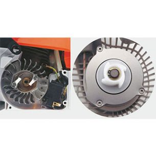 A spring between the starter cord reel and crankshaft relieves the strain when starting, meaning that excessive pulling on the cord is no longer needed. The result is a convenient starting procedure with practically.